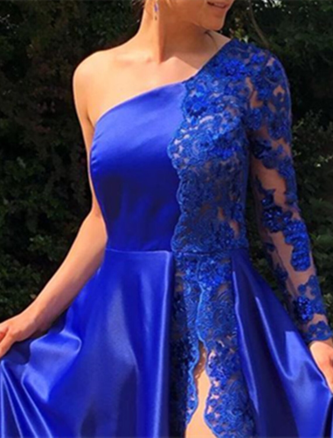 A-Line One-Shoulder Long Sleeve High Slit Floor-Length Prom Dress - Chloe Dress