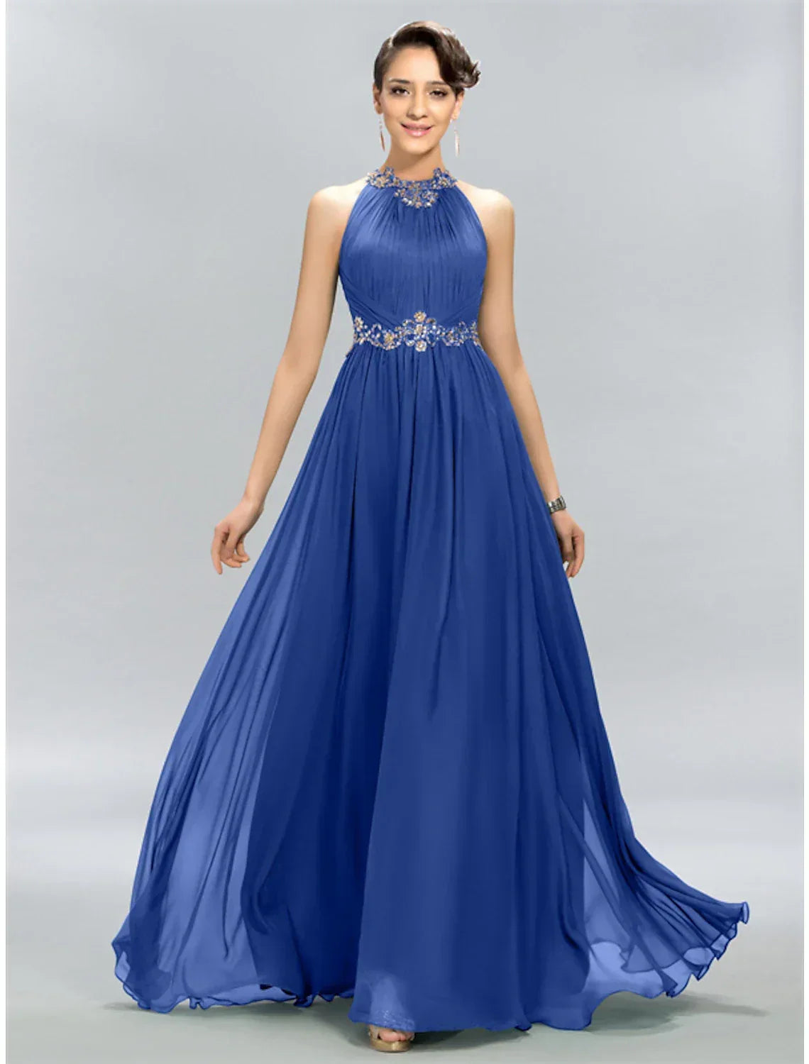 A-Line Halter Chiffon Sleeveless Applique Floor-Length Wedding Dress - Chloe Dress