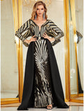 Mermaid V-Neck Sequin Long Sleeve Floor-Length Evening Gown - Chloe Dress
