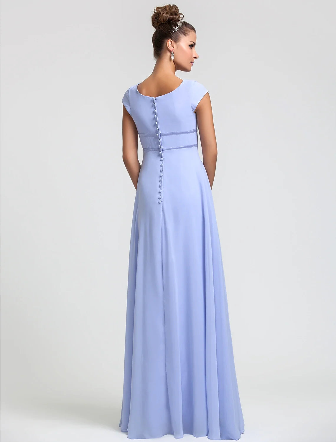 Sheath Square Neck Chiffon Short Sleeve Pleated Floor-Length Wedding Dress - Chloe Dress