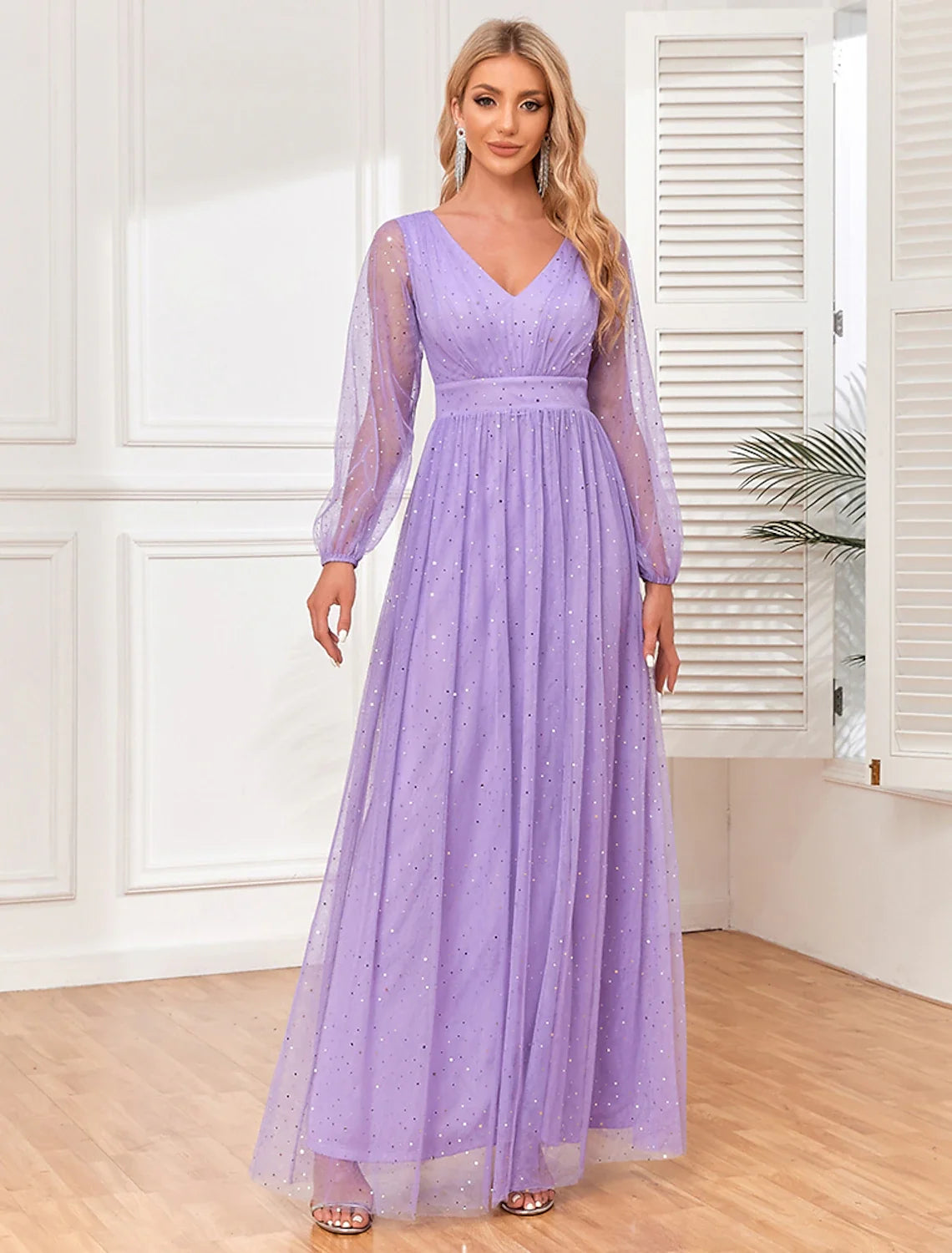 A-Line V-Neck Tulle Sleeveless Floor-Length Evening Gown - Chloe Dress