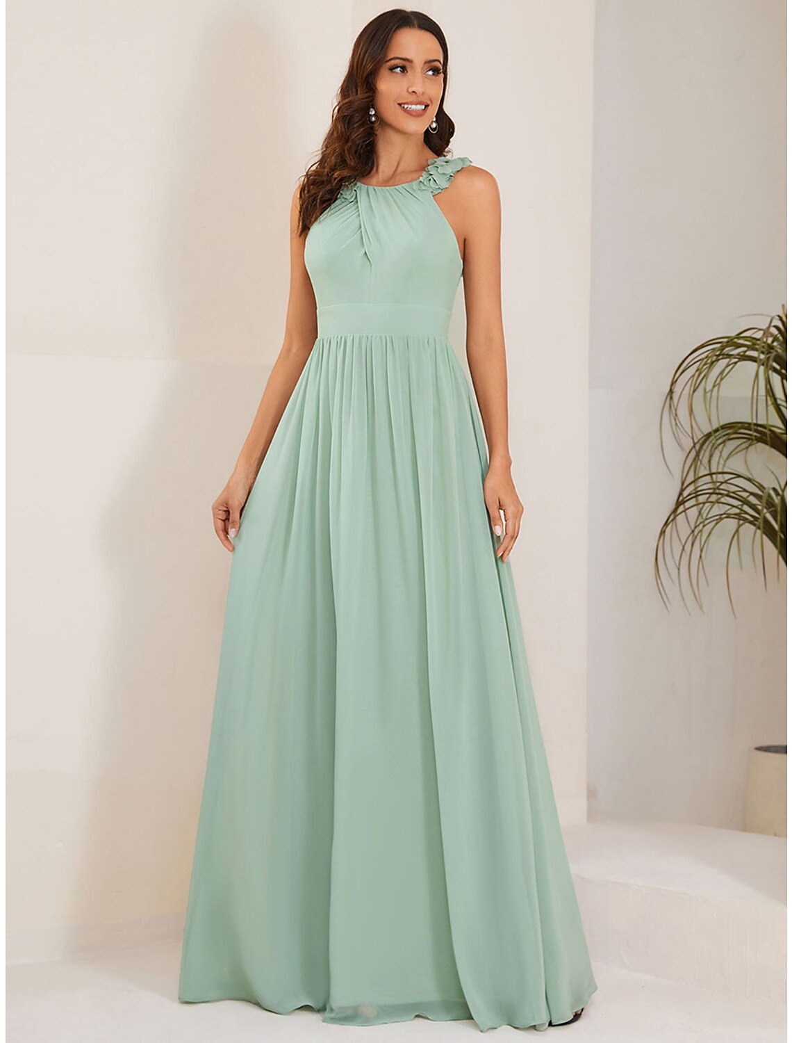 A-Line Chiffon Sleeveless Pleated Floor-Length Wedding Dress - Chloe Dress