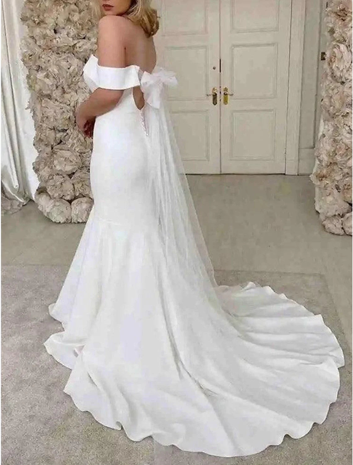 Mermaid Off-Shoulder Cap Sleeve Train Wedding Gown - Chloe Dress
