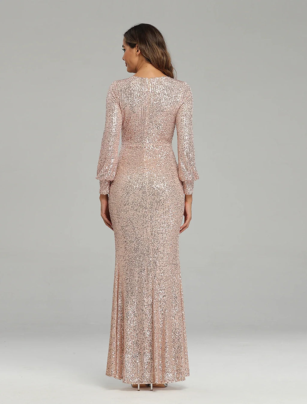 Mermaid V-Neck Sequin Long Sleeve Floor-Length Evening Gown - Chloe Dress