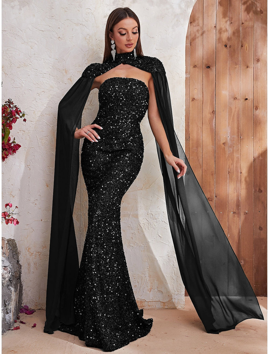 Mermaid High Neck Sequin Sleeveless Backless Train Evening Gown - Chloe Dress