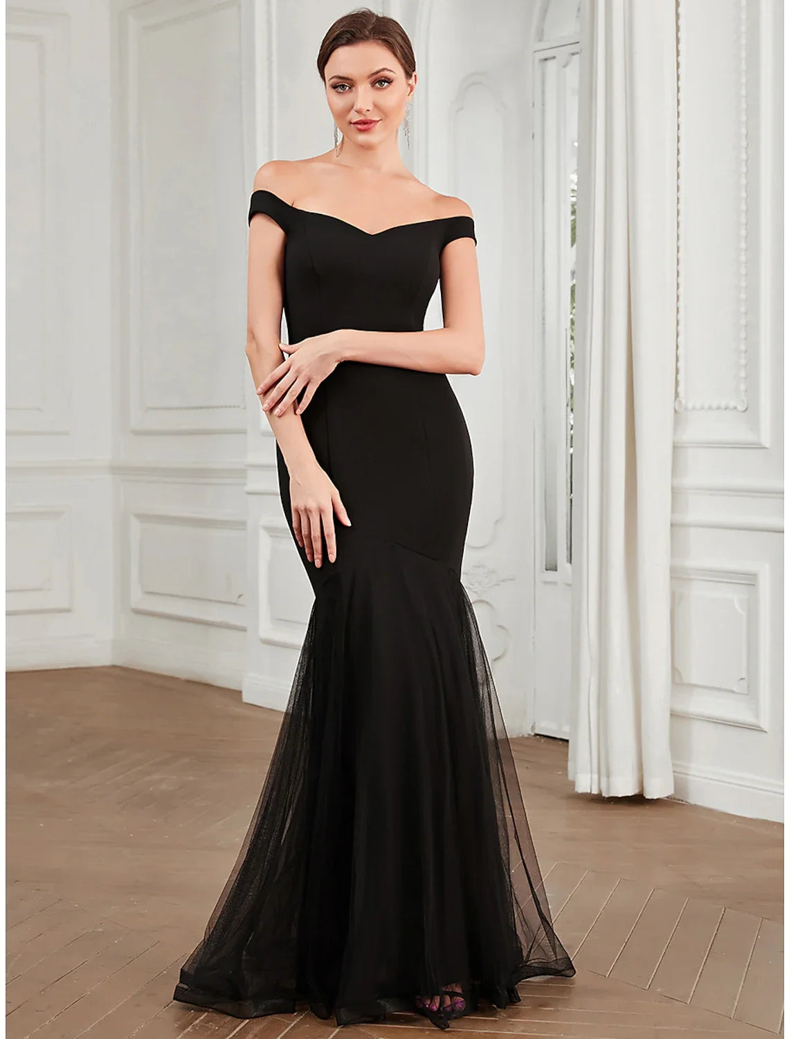 Mermaid Off-Shoulder Polyester Sleeveless Pleated Floor-Length Evening Gown - Chloe Dress