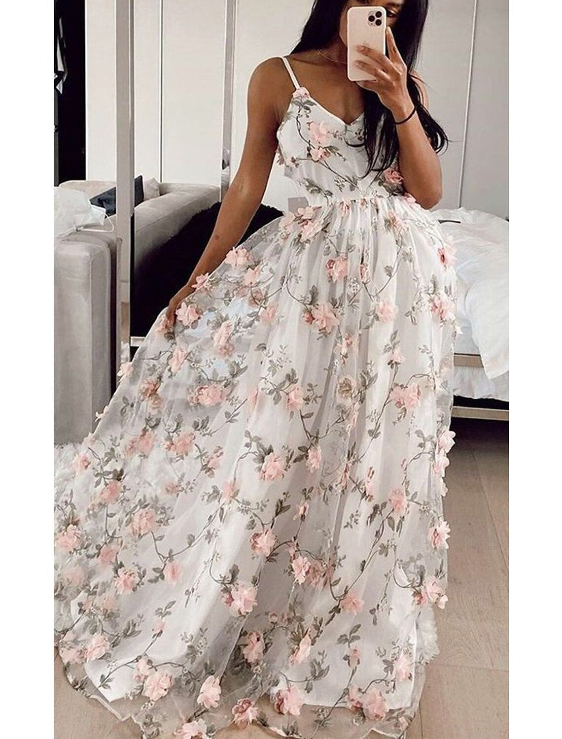 A-Line V-Neck Lace Sleeveless Floor-Length Prom Dress - Chloe Dress