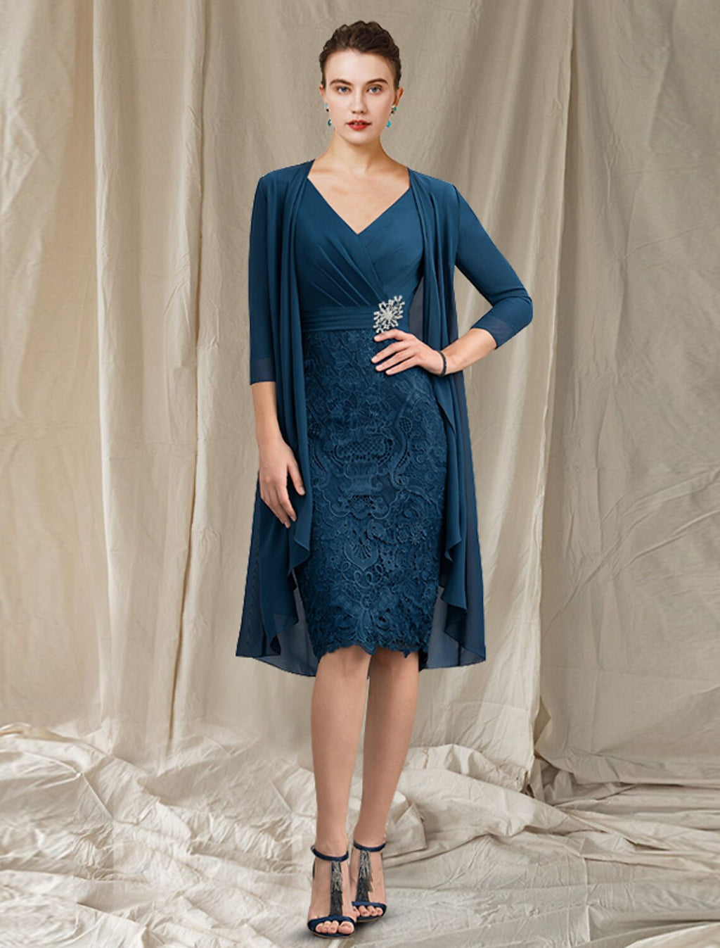 Sheath V-Neck Chiffon Applique Knee-Length Dress - Chloe Dress