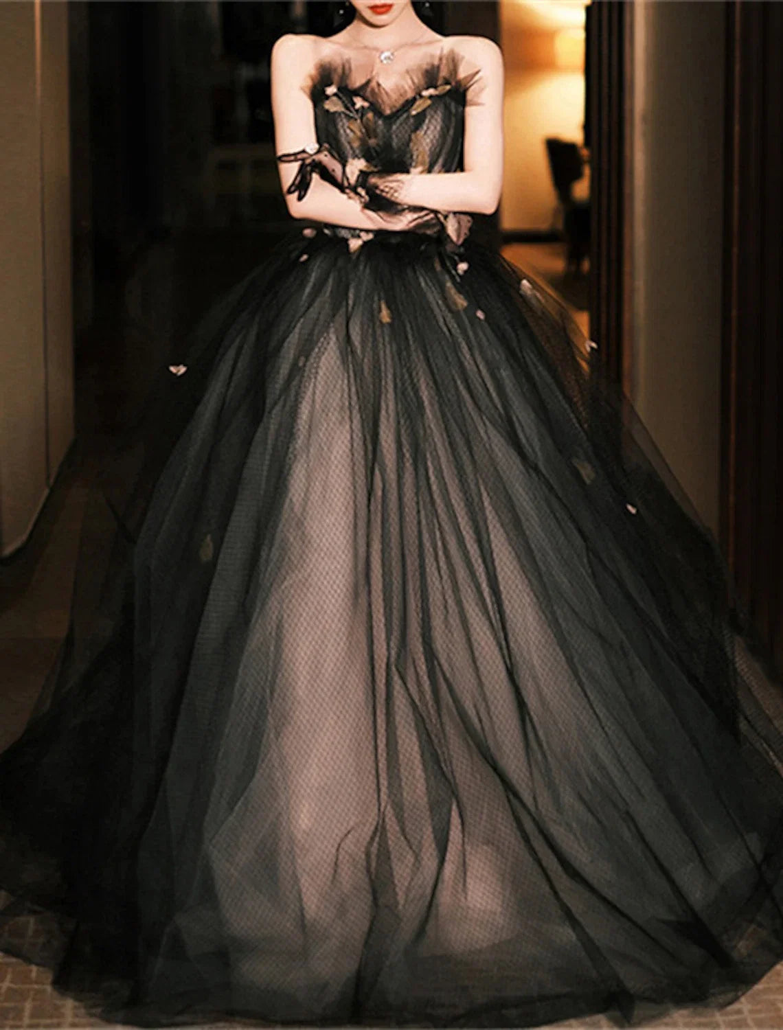 Ball Gown Strapless Polyester Sleeveless Applique Floor-Length Gown - Chloe Dress